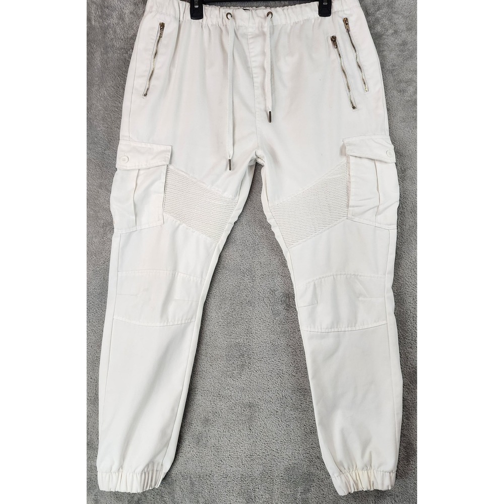 Red‎ Ape Jogger Pants Mens Size 2XL White Moto Cargo Zipper Pockets Streetwear